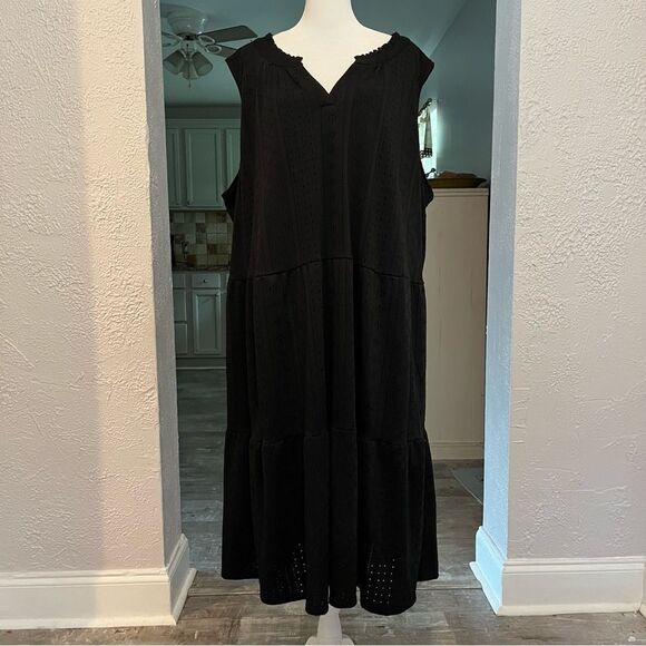 Croft & Barrow Women’s Dress 3X Split Neck Black Tiered Sleeveless Plus Size - Picture 12 of 12